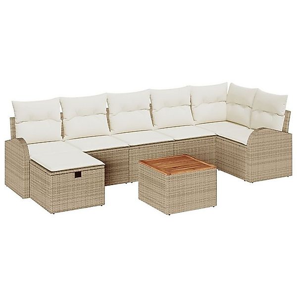 vidaXL Loungesofa 8-teiliges Garten Sofa Set mit Kissen Beige Poly Rattan, günstig online kaufen