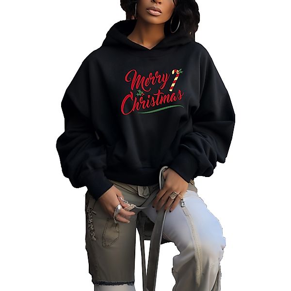 Banco Kapuzensweatshirt Damen Merry Christmas Unifarben günstig online kaufen