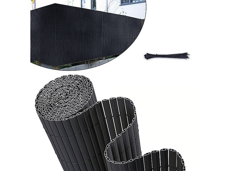 Sekey Balkonsichtschutz PVC Sichtschutzmatte Grau Bambus Sichtschutz Balkon günstig online kaufen