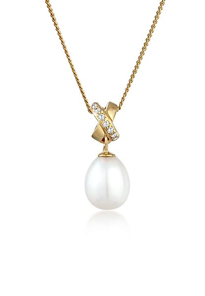 Elli Premium Perlenkette Süßwasserzuchtperle Zirkonia 585 günstig online kaufen