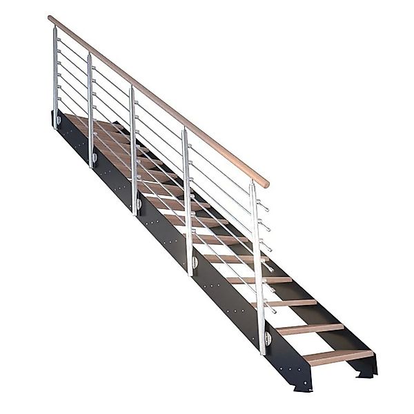 Treppe Kos 11 Stufen Eiche Natur 87 cm Design-Geländer Schwarz FSC® günstig online kaufen