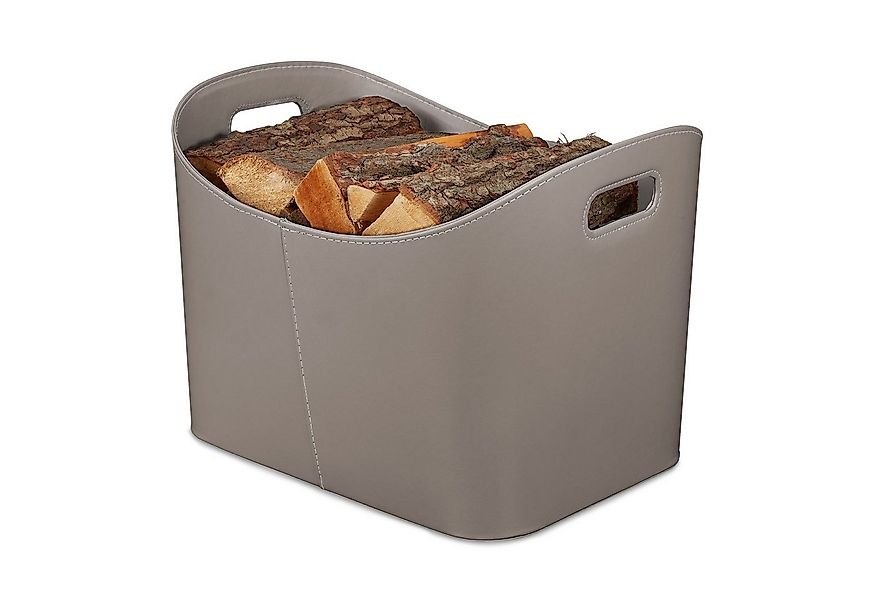 relaxdays Kaminholzkorb Grauer Holzkorb Kunstleder, XL günstig online kaufen