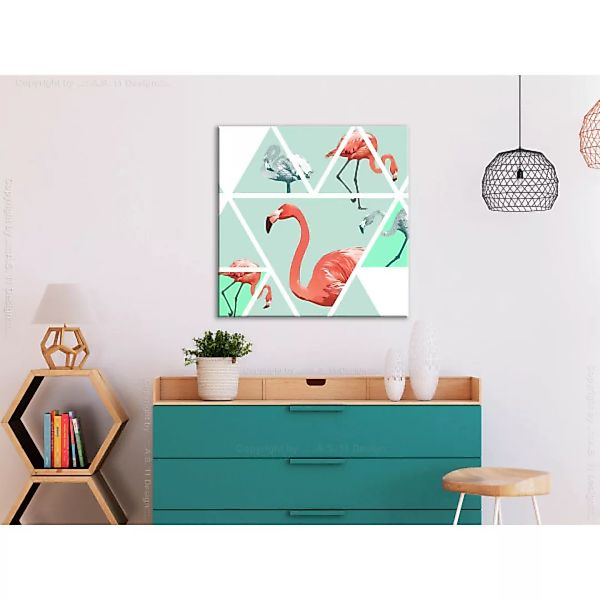 Leinwandbild Geometric Flamingos (1 Part) Square XXL günstig online kaufen