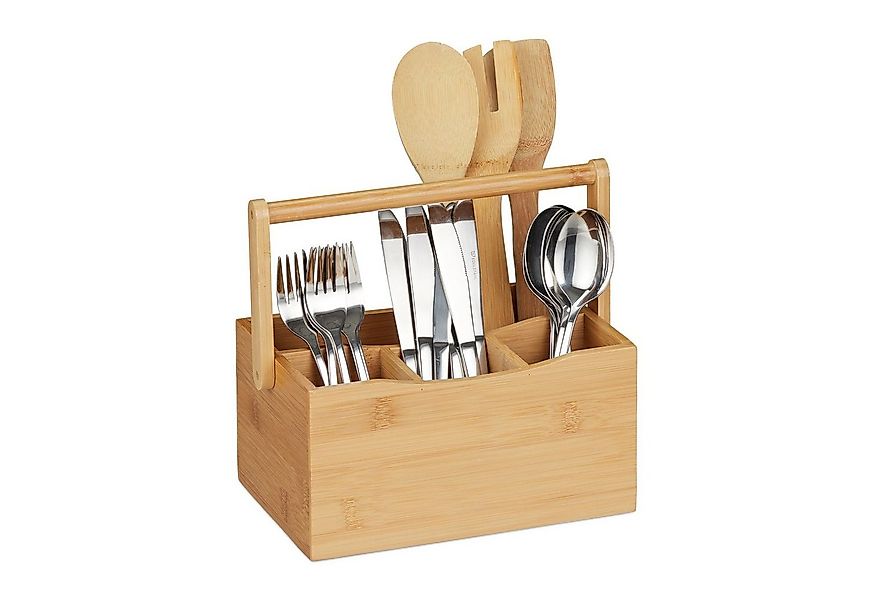 relaxdays Besteckhalter Bambus mit 4 Fäch günstig online kaufen