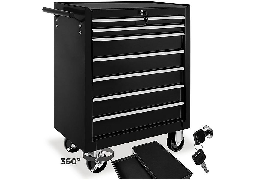 tectake Werkzeugwagen Werkstattwagen mit 7 Schubladen, schwarz, 7 kugelgela günstig online kaufen