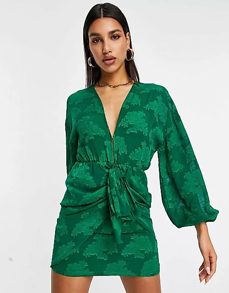 ASOS DESIGN – Tief ausgeschnittenes Minikleid mit Schnürung vorne und grüne günstig online kaufen