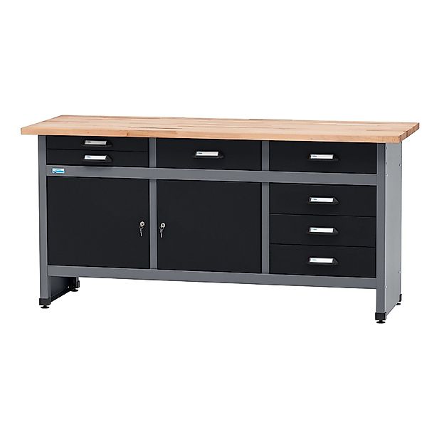 Küpper Werkbank m. 2 Türen & 7 Schubladen 84 x 170 x 60 cm Schwarz-Hellgrau günstig online kaufen