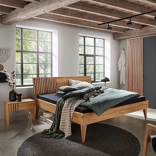 Doppelbett Wildeiche massiv geölt in modernem Design 93 cm Kopfteil günstig online kaufen