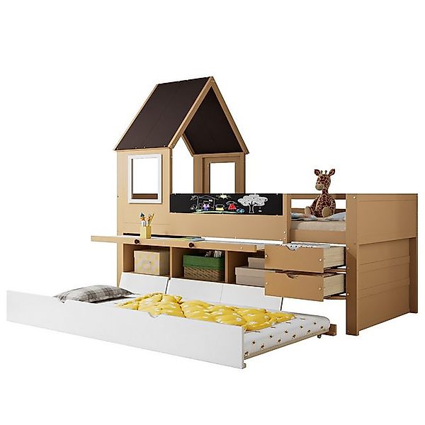 OKWISH Kinderbett Stauraumbett Holzbett (mit Schubladen und Ausziehbett, Ki günstig online kaufen