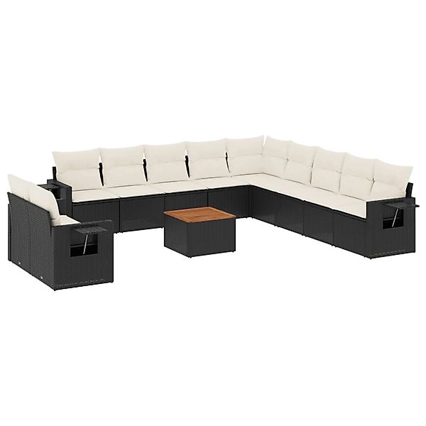 vidaXL 12-Tlg Garten-Sofagarnitur mit Kissen Schwarz Poly Rattan 3256973 günstig online kaufen