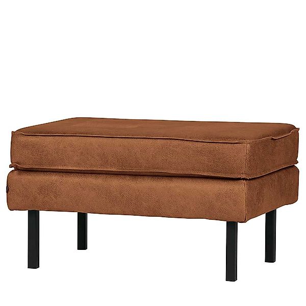 Retro Polsterhocker in Cognac Braun Recyclingleder 45 cm hoch günstig online kaufen