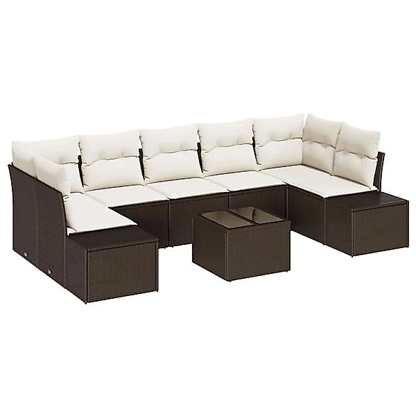 vidaXL Gartensofa-set mit Kissen 8-Tlg Braun und Creme Poly-Rattan 3355647 günstig online kaufen