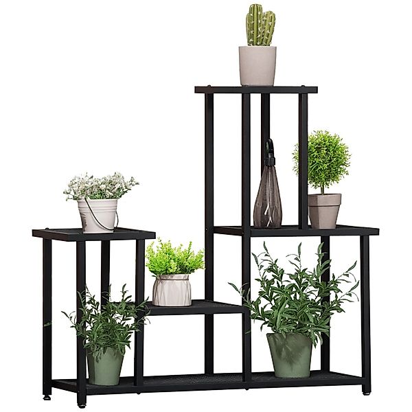 Outsunny Blumenständer mit 4 Regalen Eisen 91L x 25B x 83H cm Schwarz günstig online kaufen
