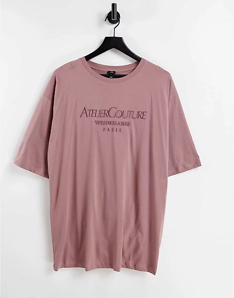 River Island – Atelier Couture – Oversize T-Shirt in Braun mit Schriftzug günstig online kaufen