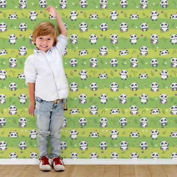 Bilderwelten Kindertapete Süße Pandabären Tapete grün Gr. 480 x 320 günstig online kaufen