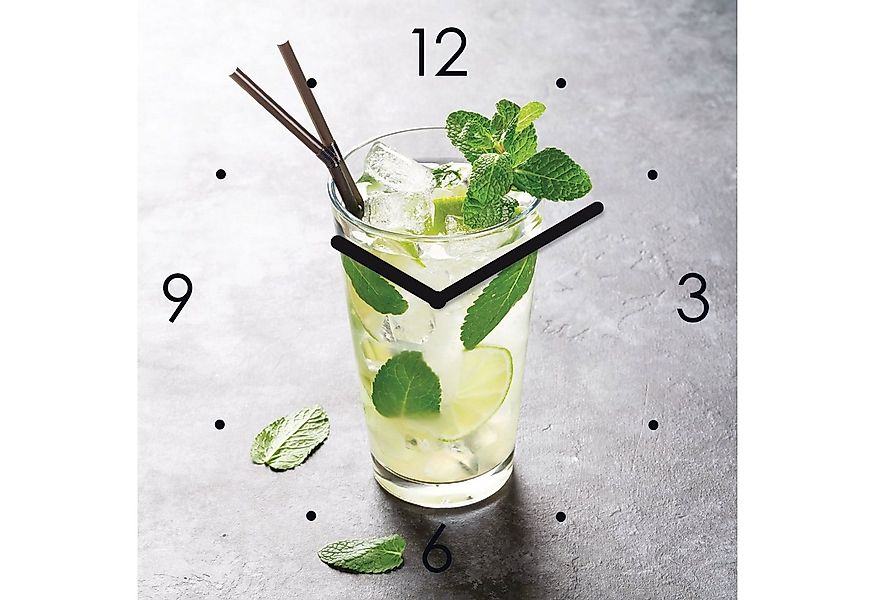 Levandeo® Wanduhr (Wanduhr Glas 30x30cm Cocktail Limette Glasuhr Uhr Glasbi günstig online kaufen