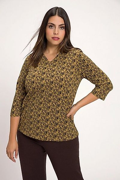Ulla Popken Rundhalsshirt Shirt floraler Druck Kelchkragen V-Ausschnitt günstig online kaufen