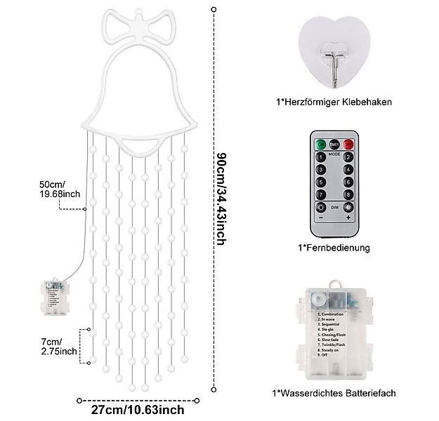 VIVIHEYDAY Beleuchtetes Fensterbild Glocken Weihnachtsdeko Mit Timer, 100 W günstig online kaufen