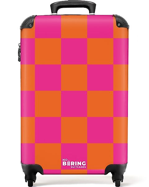 NoBoringSuitcases.com© Hartschalen-Trolley Rosa mit orangefarbenem Schachbr günstig online kaufen