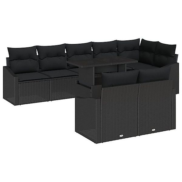 vidaXL Loungesofa 9-tlg. Garten-Sofagarnitur mit Kissen Schwarz Poly Rattan günstig online kaufen