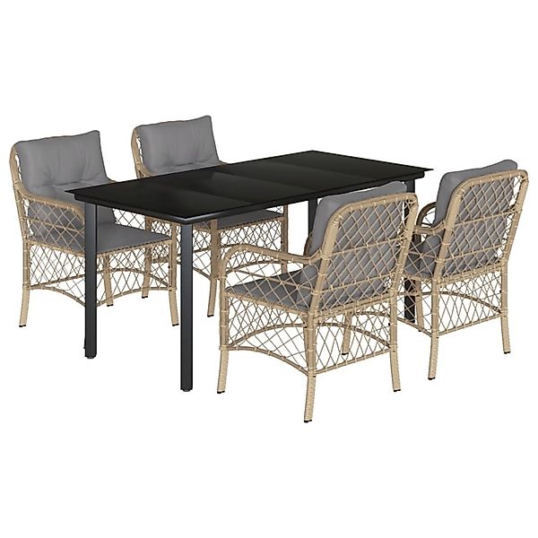 vidaXL 5-Tlg Garten-Essgruppe mit Kissen Beigemischung Poly Rattan 3212162 günstig online kaufen