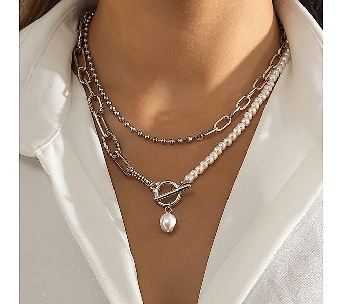 VEKROBOT Kette mit Anhänger Kunstperlen Kette Asymmetrischer Goldverschluss günstig online kaufen