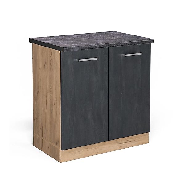Vicco Spülenunterschrank R-Line Schwarz Beton/Goldkraft Eiche 80 cm AP Anth günstig online kaufen