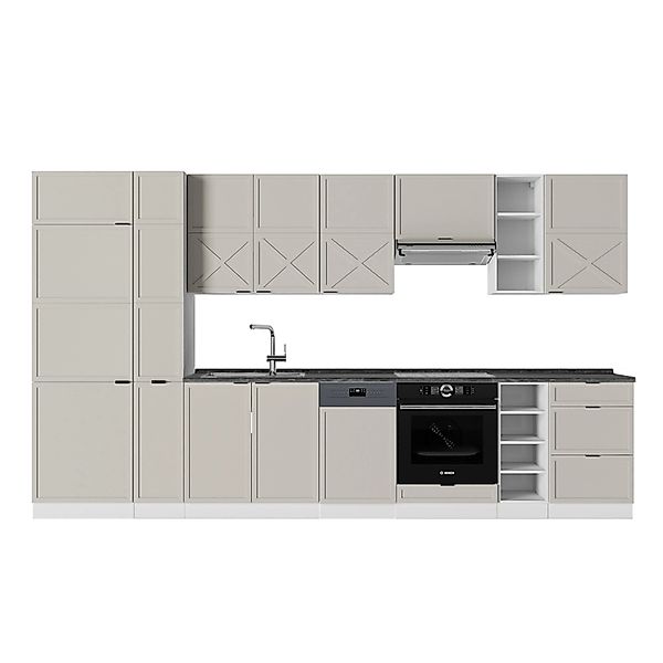 Vicco Fame-Line Küchenzeile GrauBeige/Weiß 355 cm AP Anthrazit günstig online kaufen