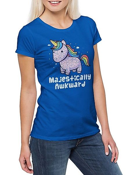 Urban Backwoods Print-Shirt Unicorn Awkward Damen T-Shirt Einhorn Comic Ani günstig online kaufen