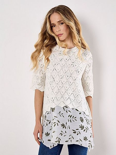 Apricot Tunikashirt Gestrickte Palmendruck Tunika mit Rückenschlitz günstig online kaufen