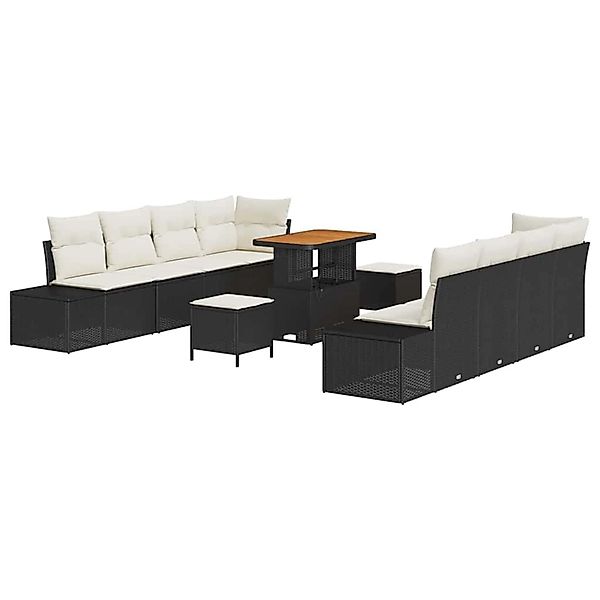 vidaXL Garten-Sofa-Set mit Kissen 11-Tlg Schwarz Poly Rattan 3362760 günstig online kaufen