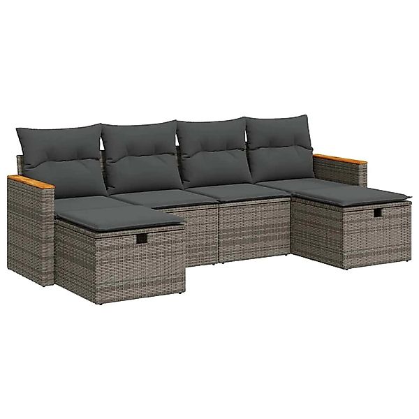 vidaXL 6-Tlg Garten-Sofagarnitur mit Kissen Grau Poly Rattan 3325945 günstig online kaufen