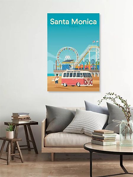 Poster / Leinwandbild - Santa Monica Kalifornien Vintage Travel Wandbild günstig online kaufen
