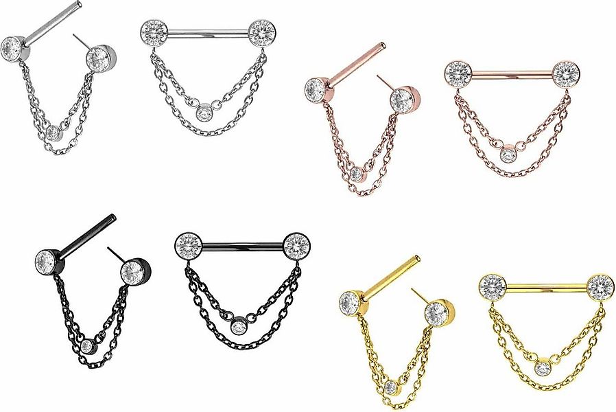PIERCINGLINE Brustwarzenpiercing Titan Barbell mit Push Fit 2 KETTEN + KRIS günstig online kaufen
