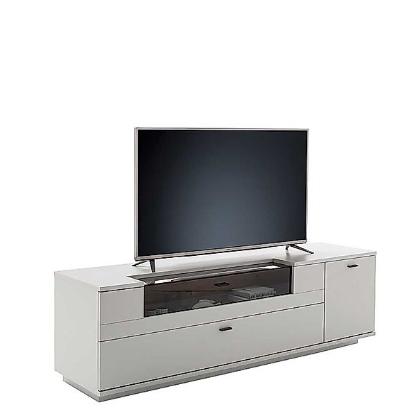 Unterschrank Fernseher modern in Lichtgrau und Wildeiche Holzoptik 195 cm b günstig online kaufen