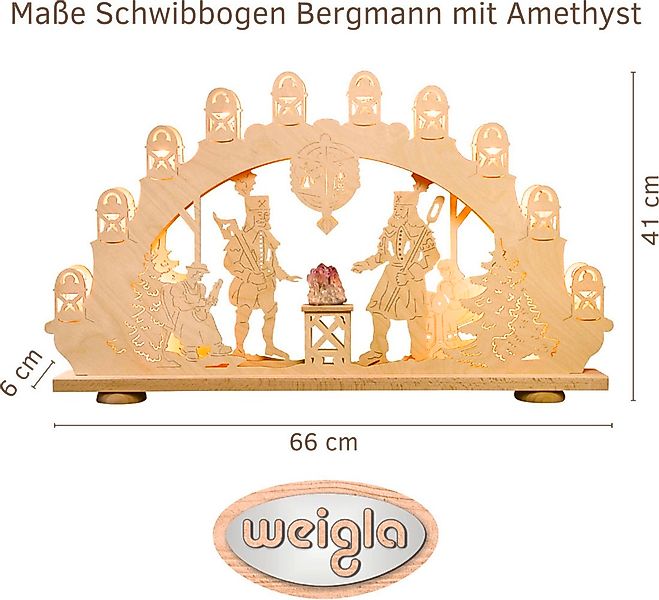 Weigla LED Schwibbogen "Bergmann mit Amethyst, Lichterbogen aus Holz, NATUR günstig online kaufen