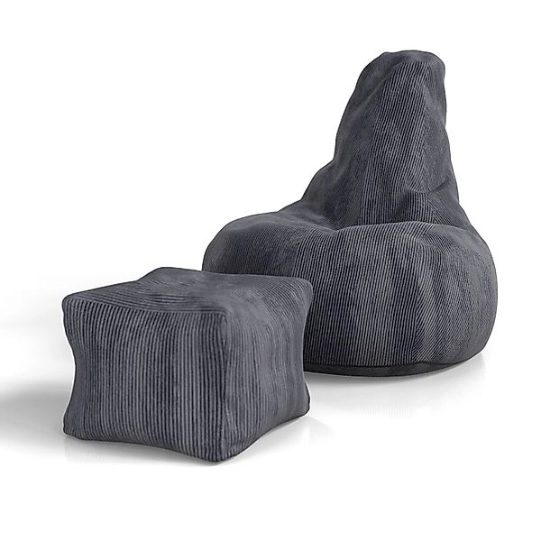 Juskys Sitzsack Chillex mit Hocker XL in Stoff Cord Dunkelgrau günstig online kaufen