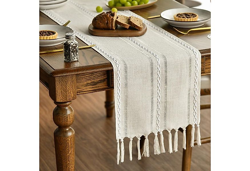 FOUORTUNATE-BEE Tischläufer Mode Boho Creme Landhausstil Quasten Tischläufe günstig online kaufen