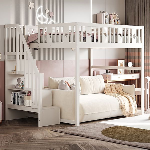 Flieks Hochbett Kinderbett 140x200cm mit Stauraumtreppe, günstig online kaufen