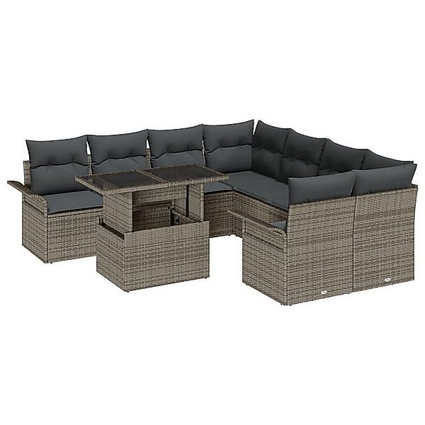 vidaXL Loungesofa 9-tlg. Garten-Sofagarnitur mit Kissen Grau Poly Rattan, 9 günstig online kaufen
