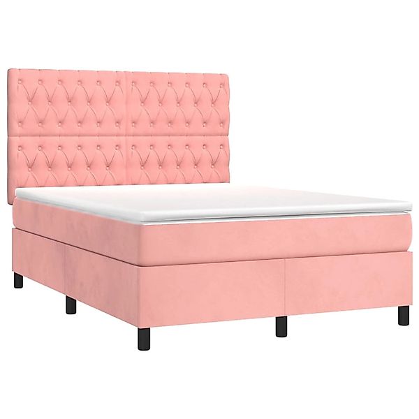 vidaXL Boxspringbett mit Matratze & LED Rosa 140x200 cm Samt 3136310 günstig online kaufen