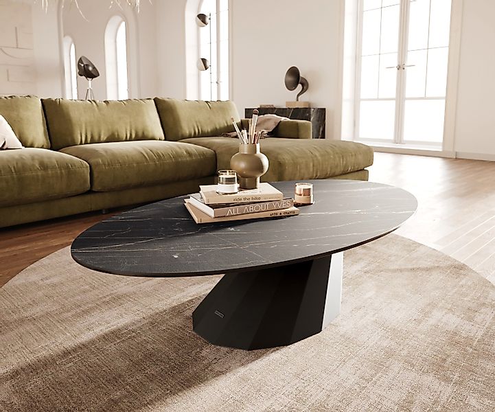 Couchtisch Edge Oval 140x80 cm Keramik Laminam® Noir Desir Braun Parabi Met günstig online kaufen