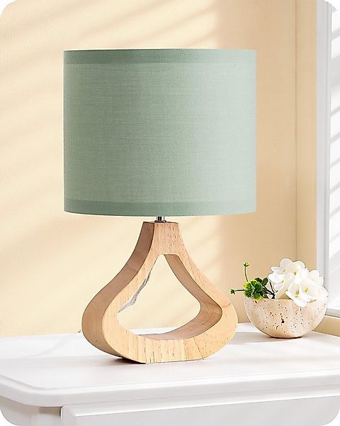 EDISHINE Nachttischlampe Höch 34cm Holz, LED wechselbar, warmweiß, Lampe mi günstig online kaufen