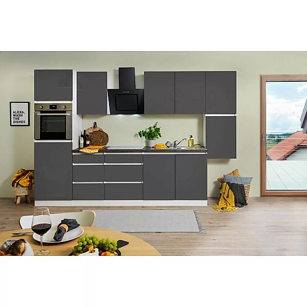 Respekta Küchenzeile ohne E-Geräte 320 cm Grifflos Grau Hochglanz-Weiß günstig online kaufen