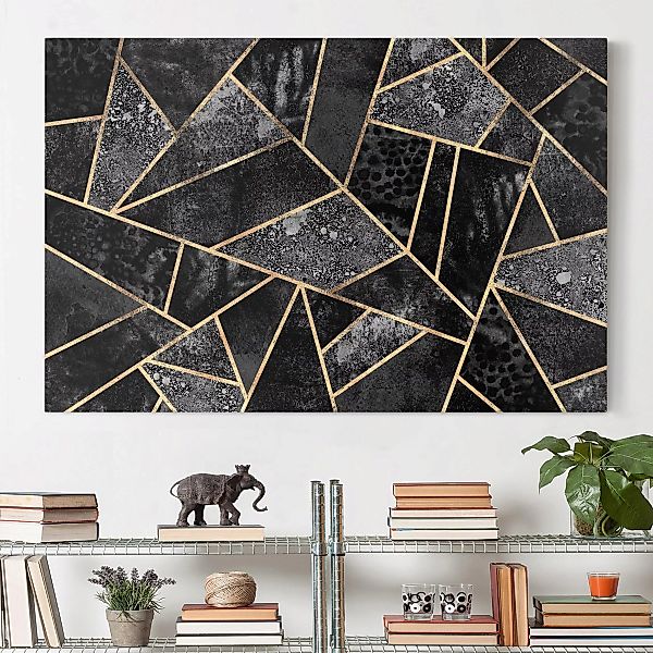 Leinwandbild Abstrakt - Querformat Graue Dreiecke Gold günstig online kaufen