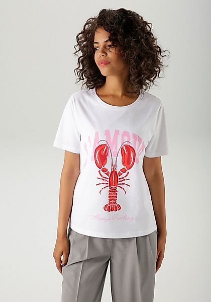 Aniston CASUAL T-Shirt mit Krebs und Schriftzügen bedruckt günstig online kaufen