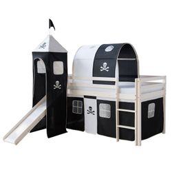 Homestyle4u Hochbett 90x200 mit Vorhang Lattenrost Rutsche Turm Tunnel in W günstig online kaufen