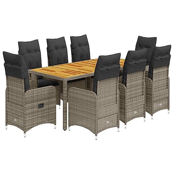 vidaXL 9-Tlg Garten-Bistro-Set mit Kissen Grau Poly Rattan 3277026 günstig online kaufen