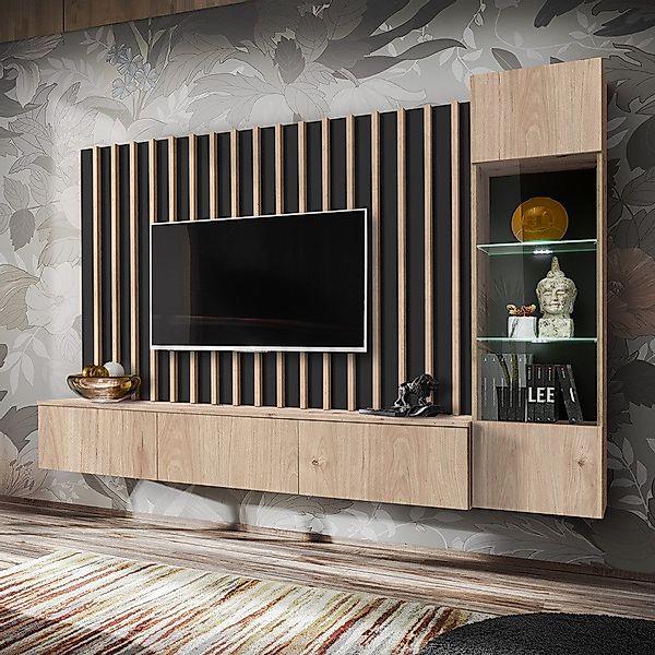 Lomadox Wohnwand VENOSA-164, Anbauwand 220cm, schwarz günstig online kaufen