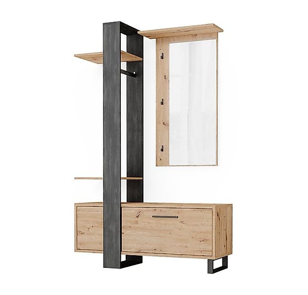 Vicco Garderoben-Set Porto, Artisan-Eiche/Schwarz, 120 x 192 cm günstig online kaufen